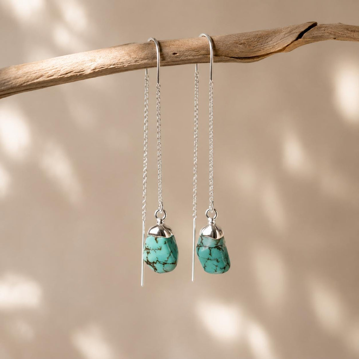Natural Turquoise Threader Earrings | Gold or Silver Gemstone Threaders | December Birthstone Jewelry | Dainty Dangle Earrings