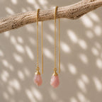 Raw Pink Opal Threader Earrings | Natural Pink Gemstone Earrings | October Birthstone Threaders | Dainty Crystal Dangle Earrings
