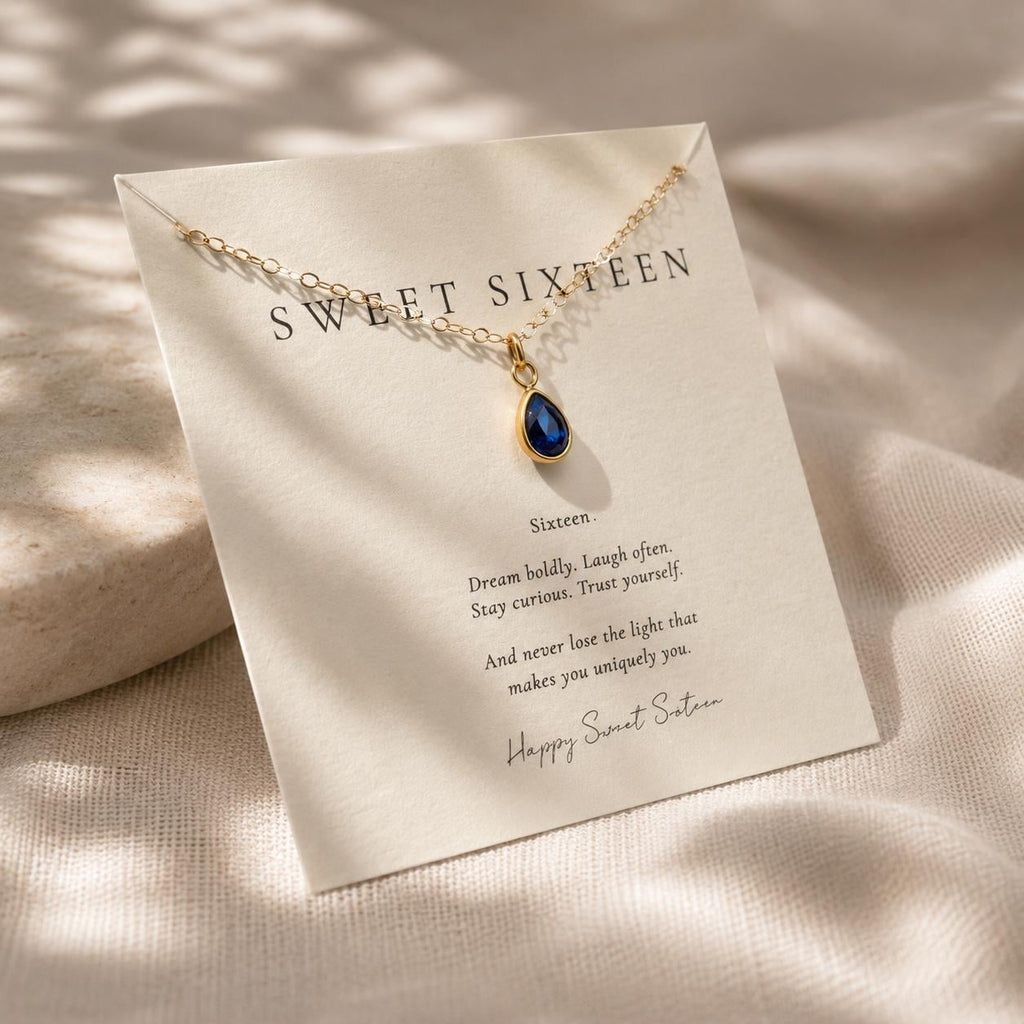 Sweet Sixteen Birthstone Necklace | Personalized 16th Birthday Gift | Gold Birthstone Necklace for Daughter, Granddaughter or Niece