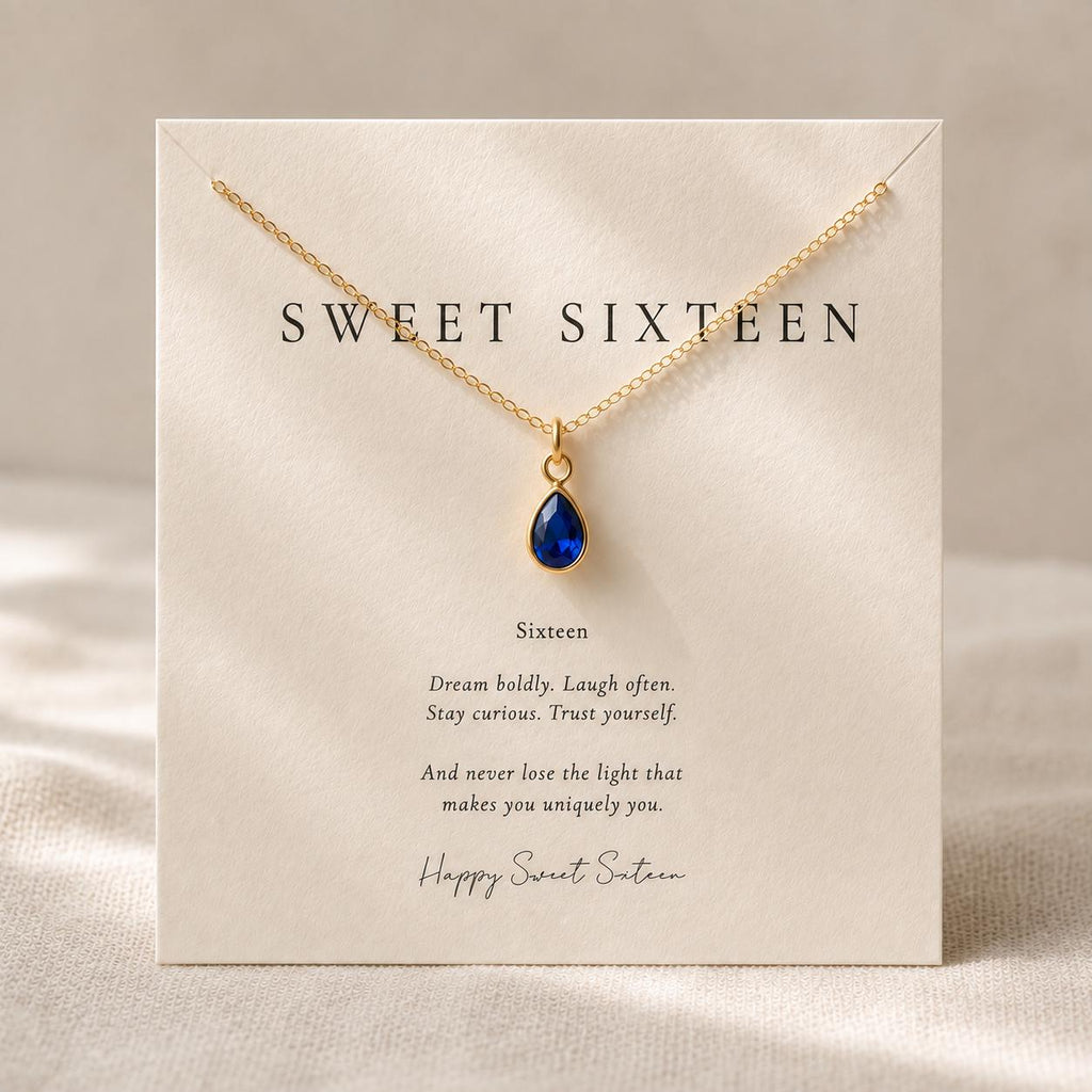 Sweet Sixteen Birthstone Necklace | Personalized 16th Birthday Gift | Gold Birthstone Necklace for Daughter, Granddaughter or Niece