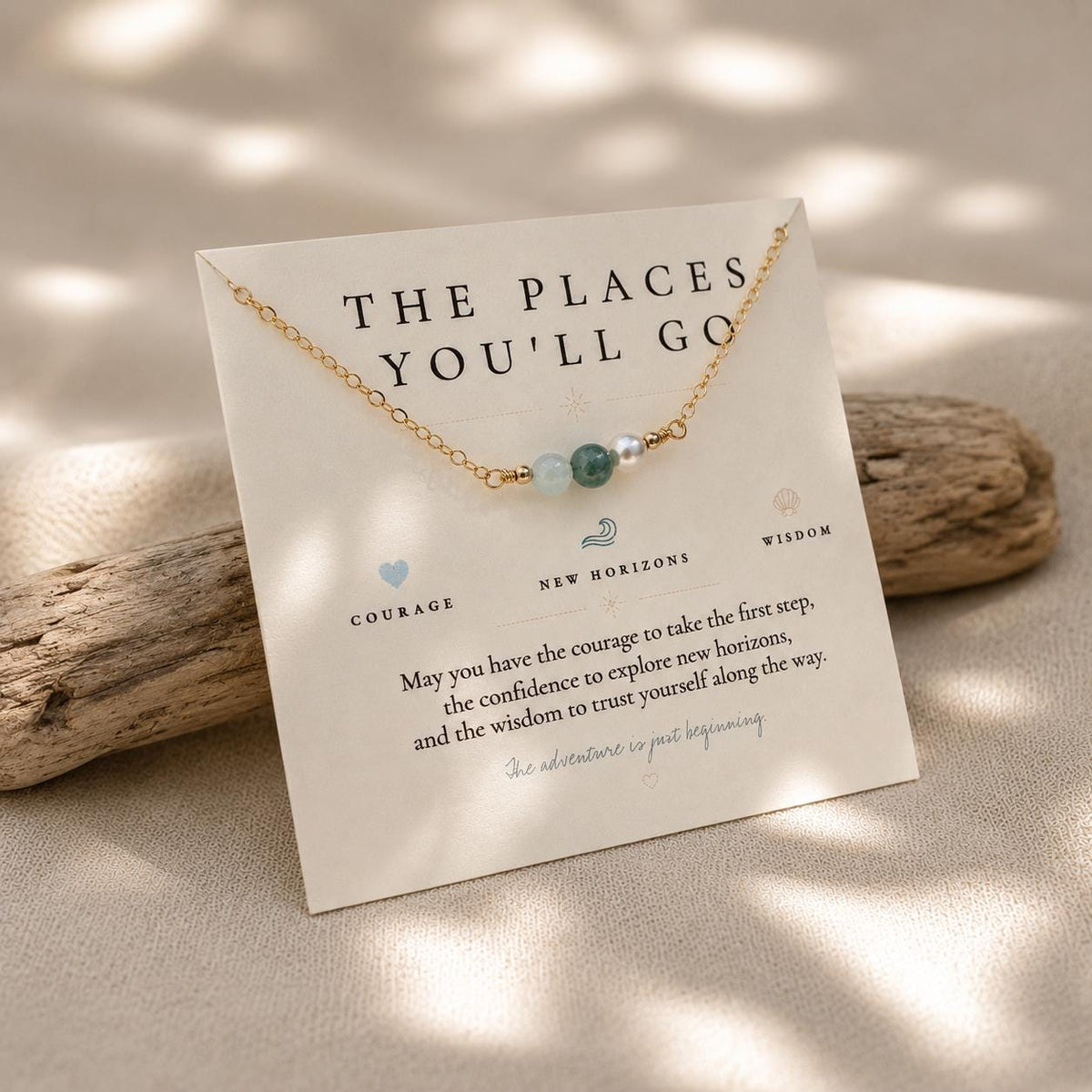 The Places You'll Go Necklace | Graduation Gift for Her | New Adventure Jewelry | Aquamarine Jade Pearl | New Beginnings Gift | Travel Gift