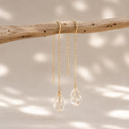Herkimer Diamond Threader Earrings, Natural Crystal Threader Jewelry, Minimalist Celestial Bridal Earrings