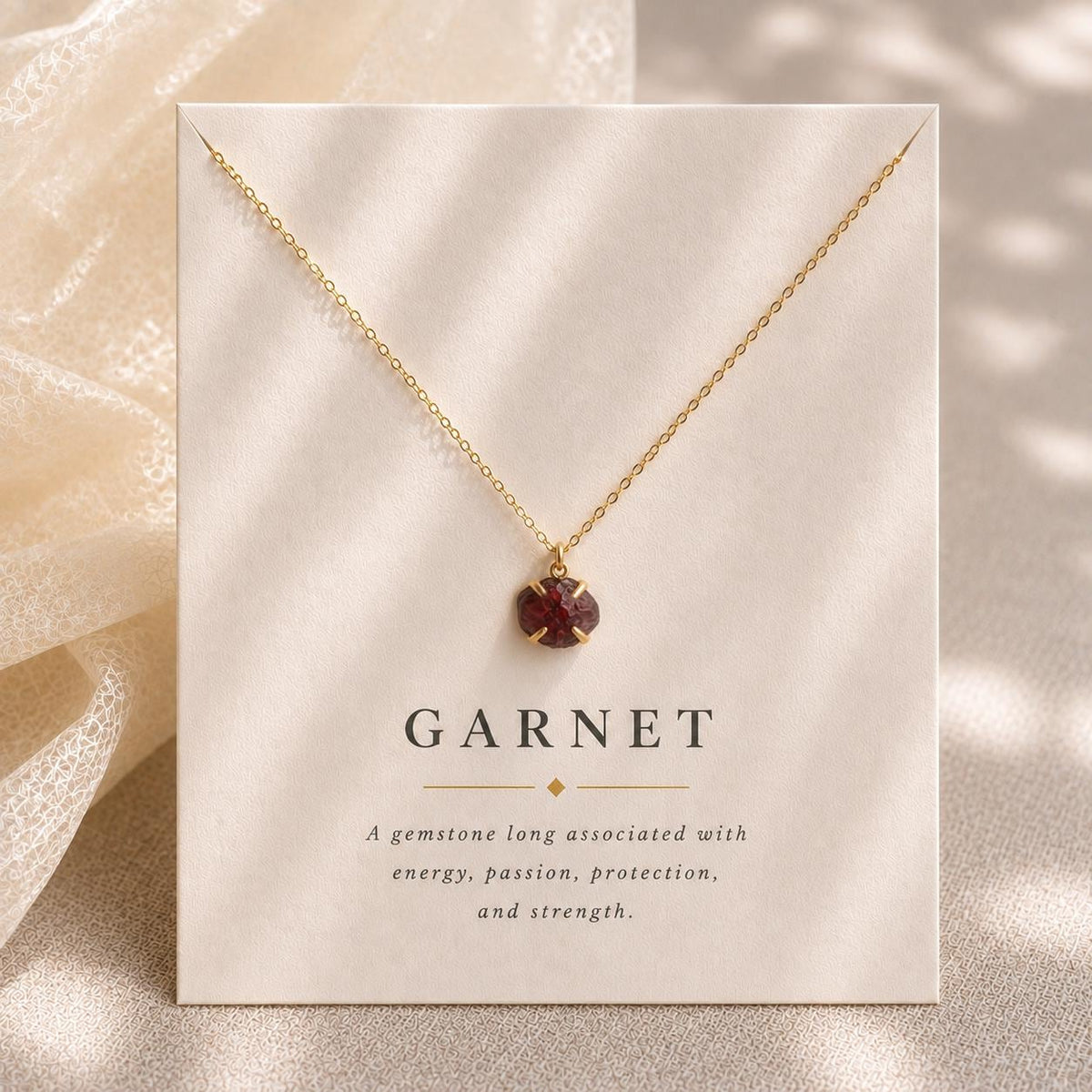 Raw Garnet Necklace, January Birthstone Necklace, Garnet Pendant, Dainty Gemstone Necklace, Meaningful Gift for Her