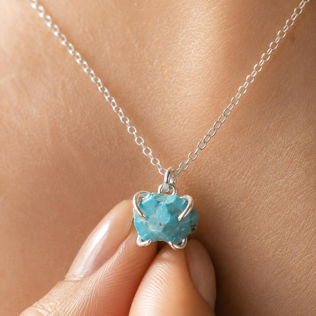 Raw Turquoise Necklace, Turquoise Pendant, December Birthstone Necklace, Dainty Gemstone Jewelry, Meaningful Gift for Her