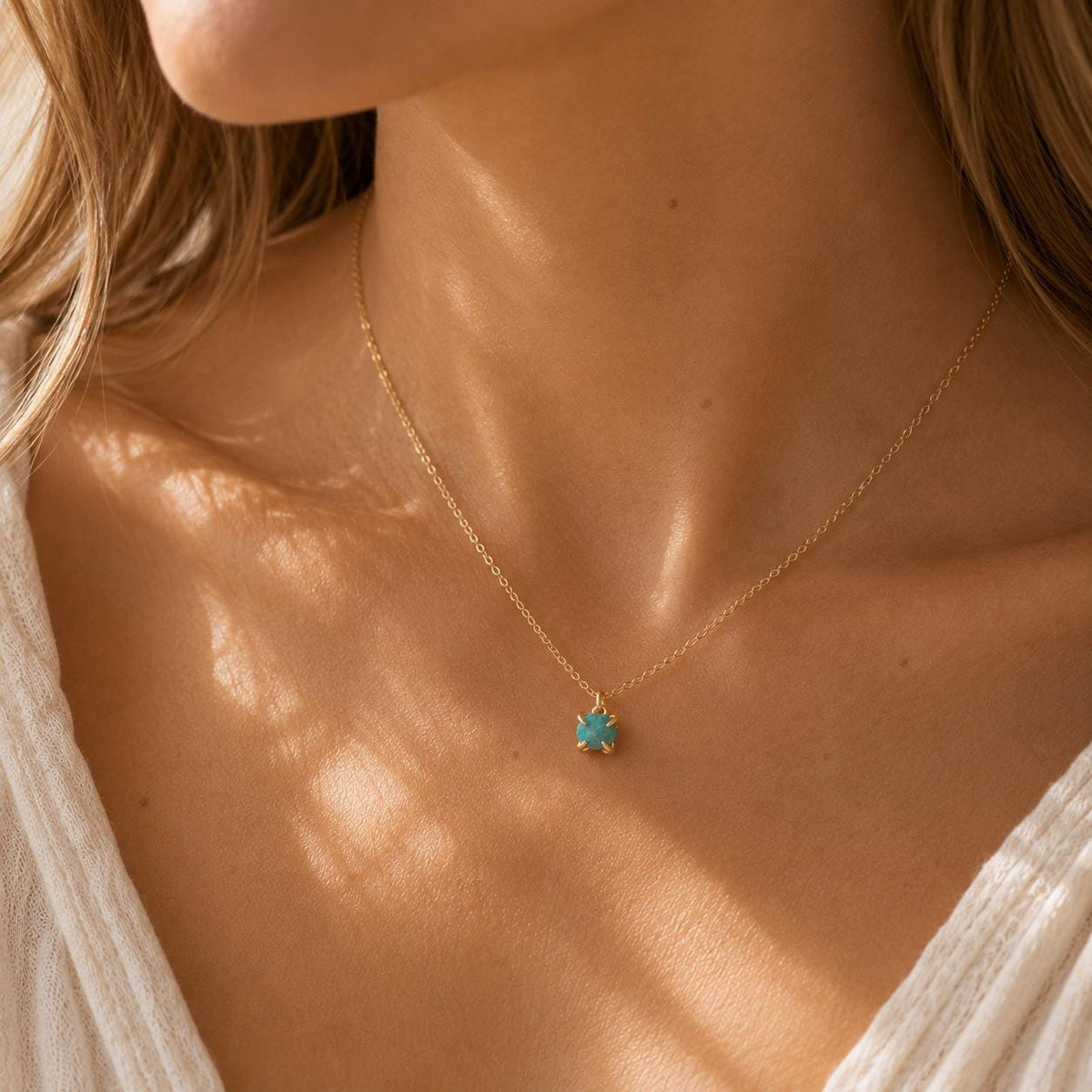 Raw Turquoise Necklace, Turquoise Pendant, December Birthstone Necklace, Dainty Gemstone Jewelry, Meaningful Gift for Her