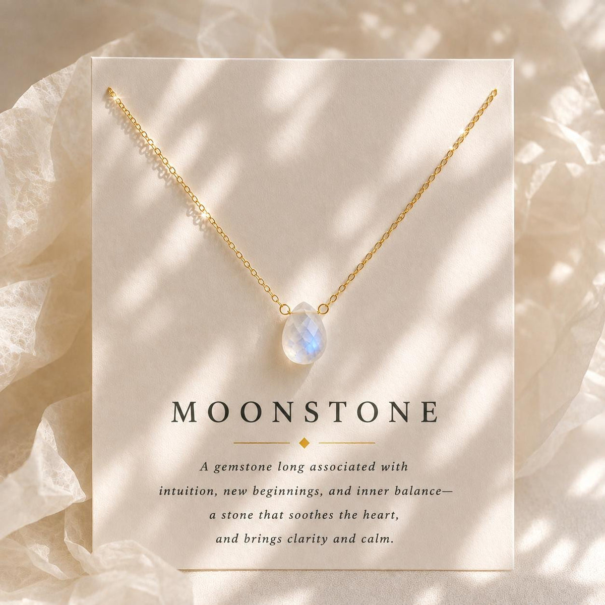 Moonstone Teardrop Necklace, June Birthstone Jewelry, Minimalist Necklace, Gift for Her