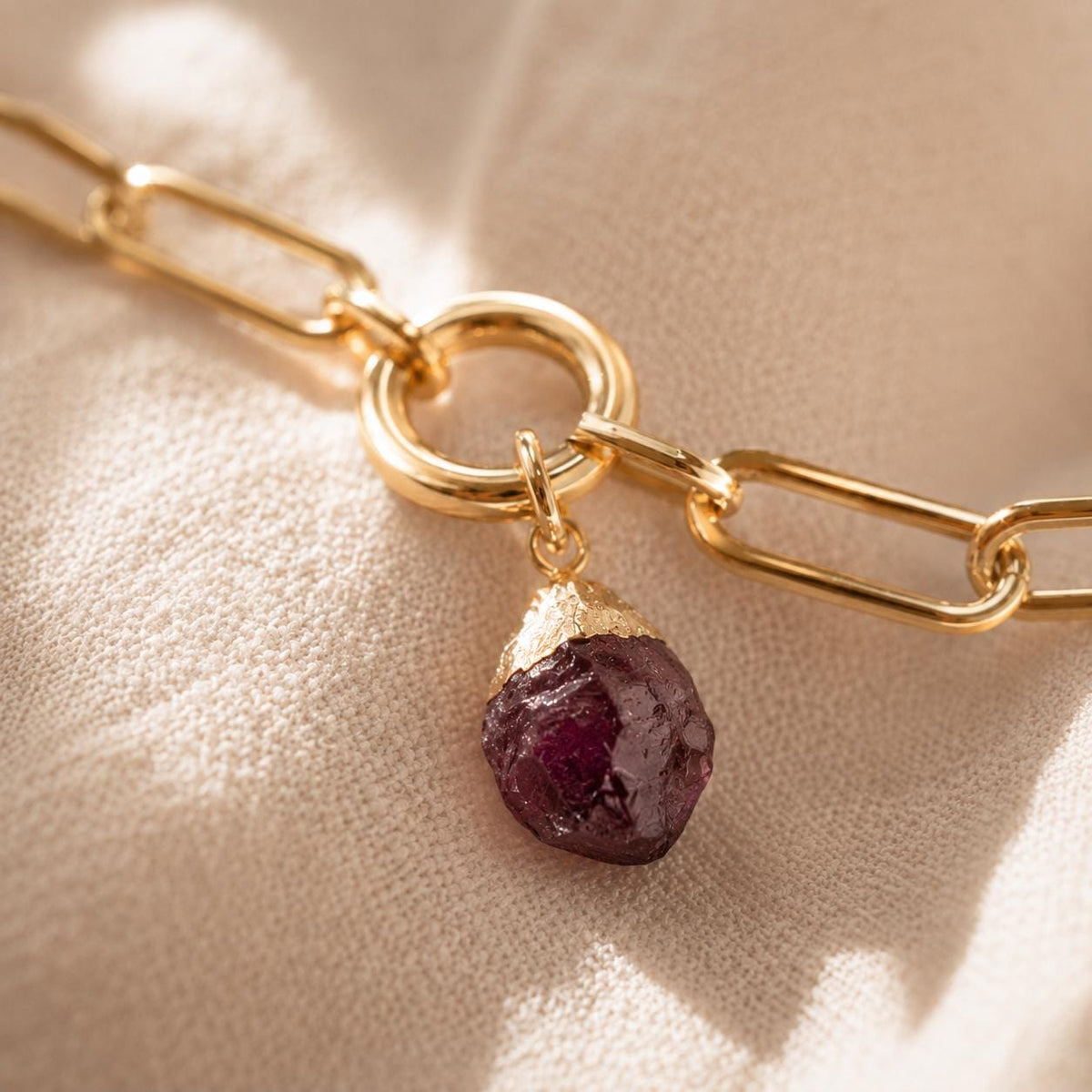 Personalized Raw Gemstone Charm Keeper Bracelet | Choose 1-3 Birthstones | Gold Paperclip Bracelet | Family Birthstone Jewelry