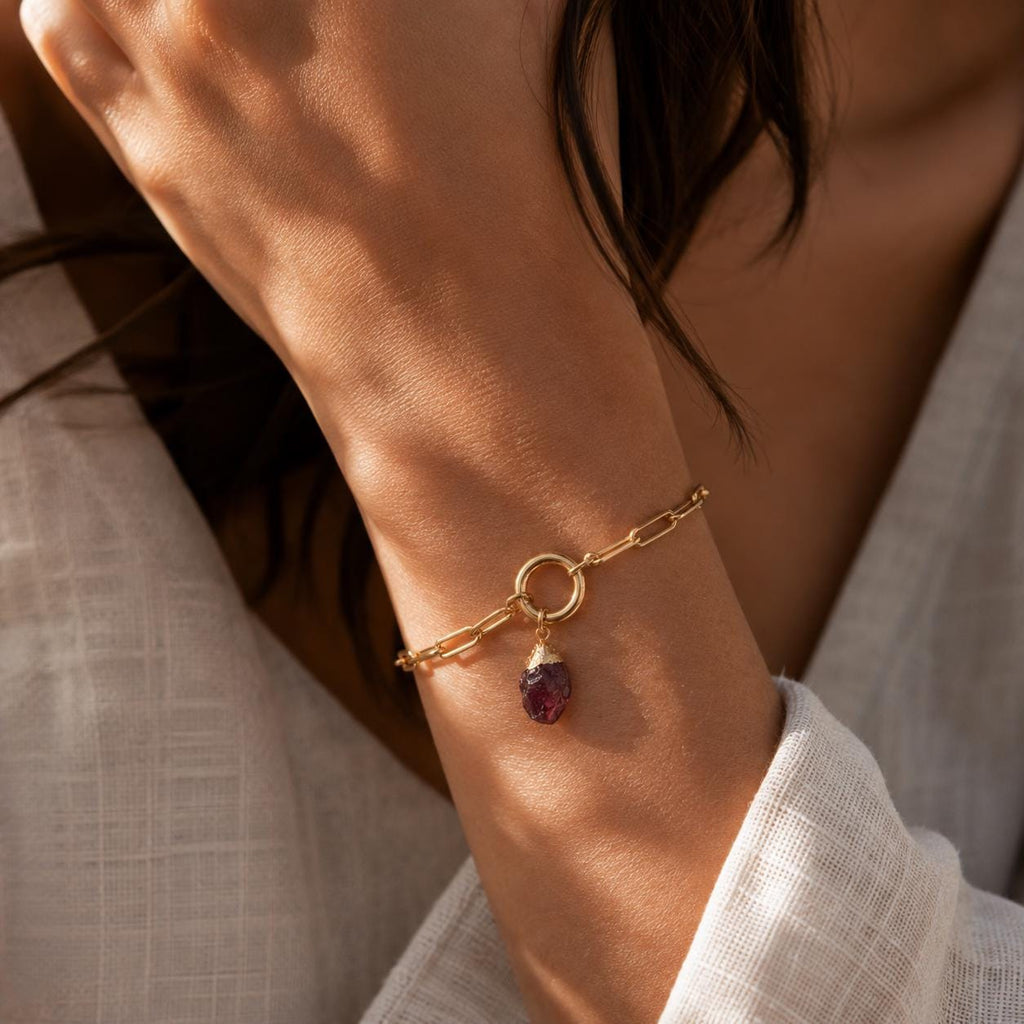 Raw Sapphire Birthstone Bracelet | Gold or Silver Paperclip Chain Bracelet | September Birthstone Jewelry | Natural Sapphire Gift for Her