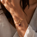 Raw Garnet Birthstone Bracelet | Gold or Silver Paperclip Chain | January Birthstone Jewelry | Natural Red Gemstone Gift for Her