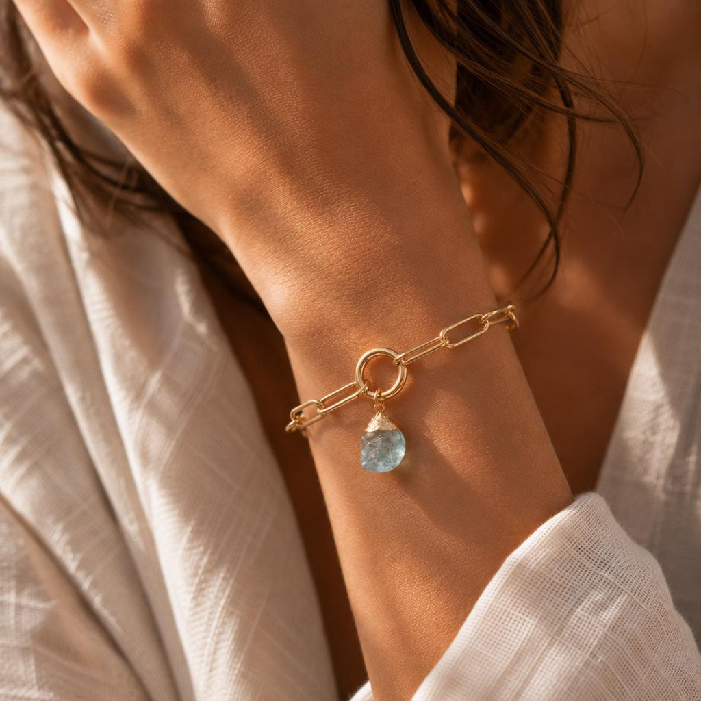 Raw Sapphire Birthstone Bracelet | Gold or Silver Paperclip Chain Bracelet | September Birthstone Jewelry | Natural Sapphire Gift for Her