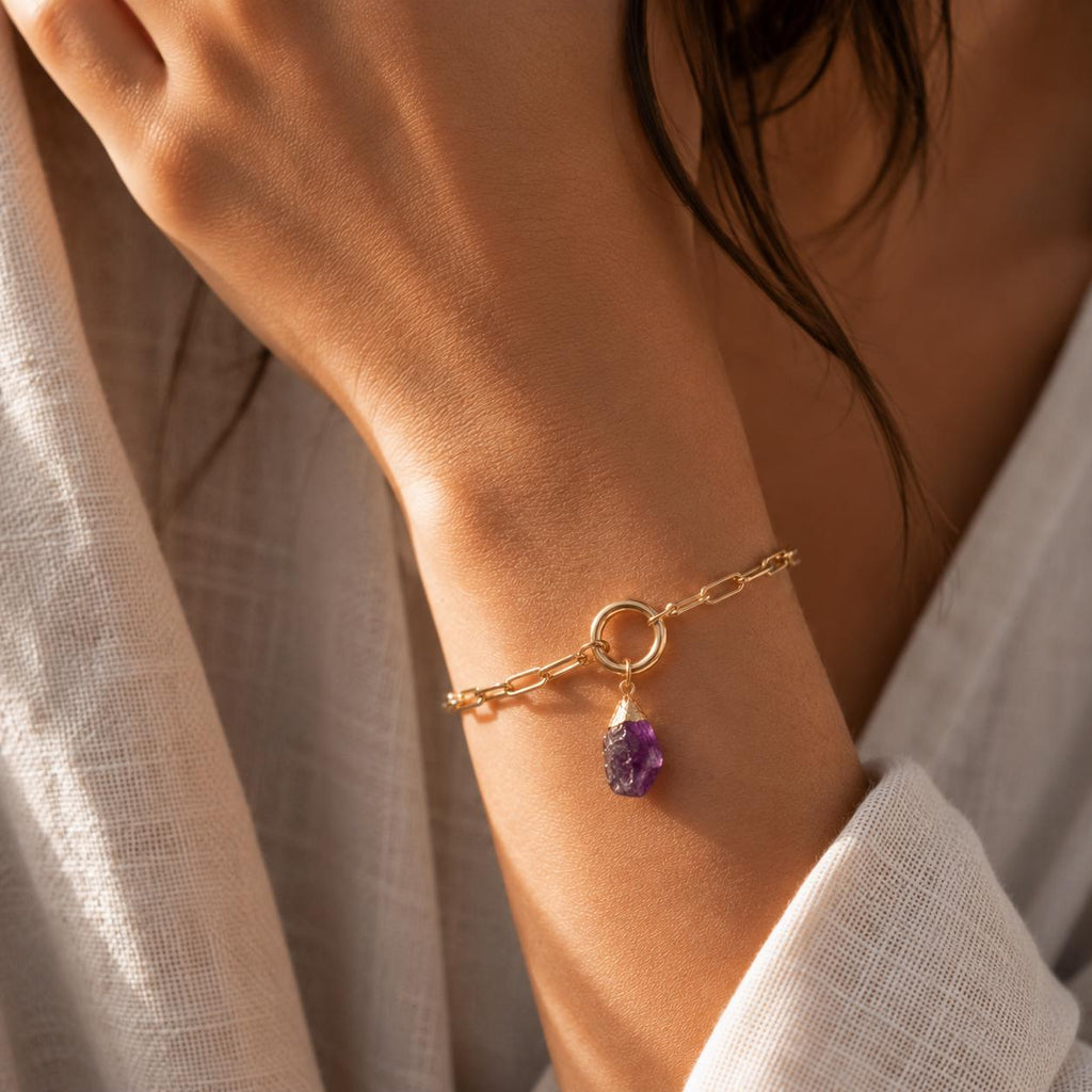 Raw Clear Quartz Bracelet | Gold or Silver Paperclip Chain Bracelet | Natural Crystal Charm Jewelry | April Birthstone Gift