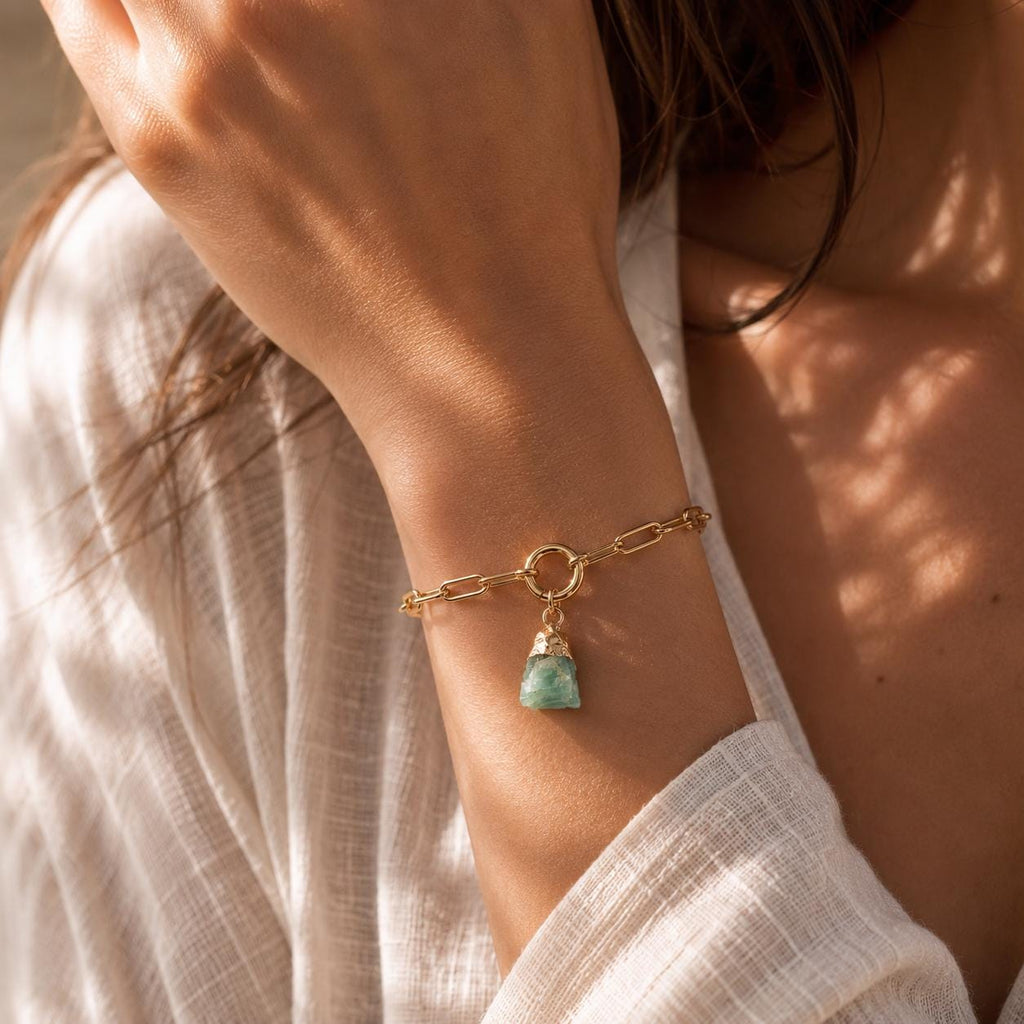 Raw Peridot Birthstone Bracelet | Gold or Silver Paperclip Chain Bracelet | August Birthstone Jewelry | Natural Gemstone Gift for Her
