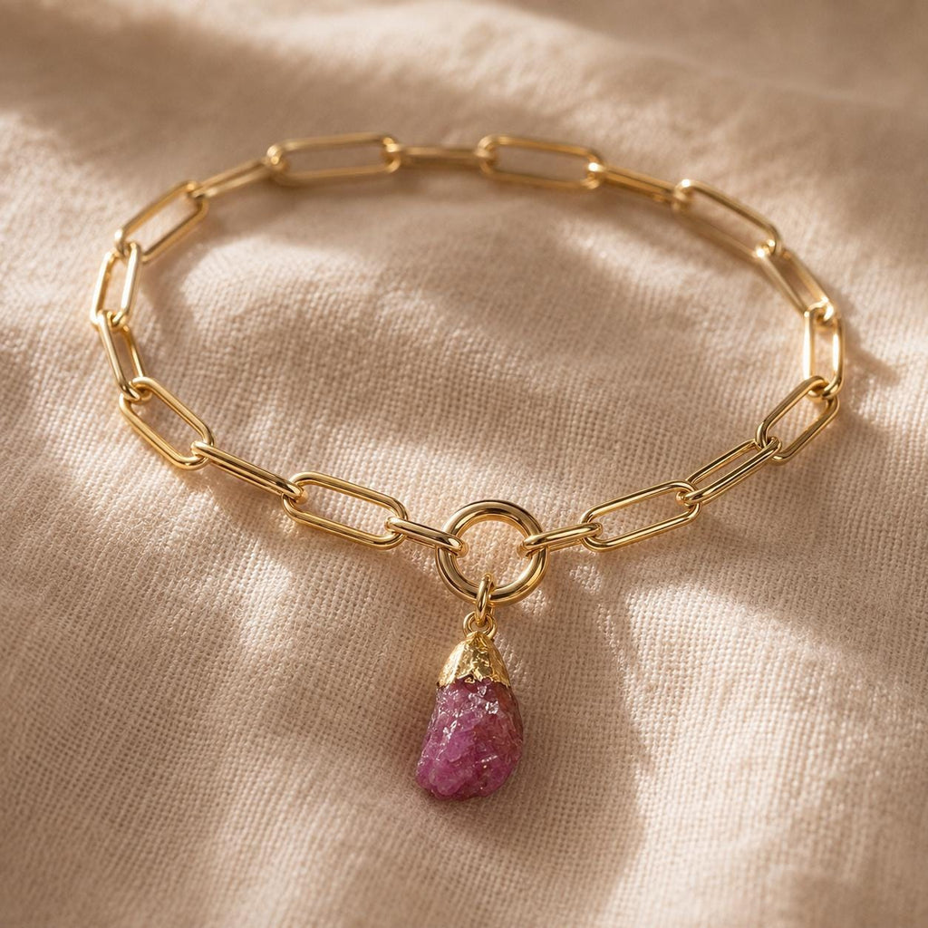 Raw Sapphire Birthstone Bracelet | Gold or Silver Paperclip Chain Bracelet | September Birthstone Jewelry | Natural Sapphire Gift for Her