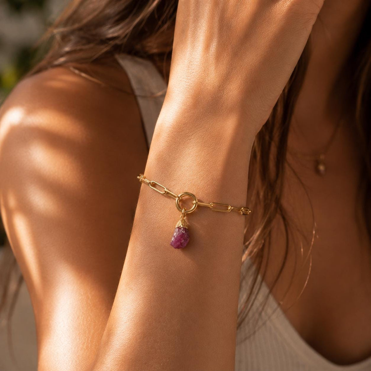 Raw Sapphire Birthstone Bracelet | Gold or Silver Paperclip Chain Bracelet | September Birthstone Jewelry | Natural Sapphire Gift for Her