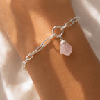 Raw Rose Quartz Bracelet | Gold or Silver Paperclip Chain Bracelet | Natural Pink Crystal Jewelry | Love Stone Gift for Her