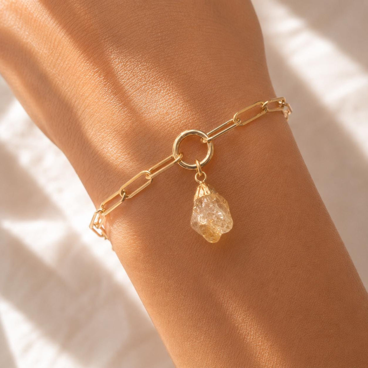 Raw Citrine Birthstone Bracelet | Gold or Silver Paperclip Chain | November Birthstone Jewelry| Natural Yellow Crystal Gift for Her