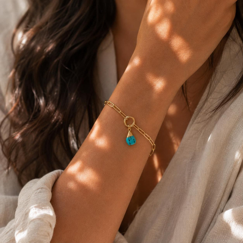 Raw Turquoise Bracelet | Gold or Silver Paperclip Chain | December Birthstone Jewelry | Natural Turquoise Gift for Her