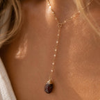Raw Garnet Lariat Necklace | Gold or Silver Y Necklace | January Birthstone Jewelry | Red Gemstone Drop Necklace | Dainty Garnet Necklace