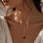 Raw Garnet Lariat Necklace | Gold or Silver Y Necklace | January Birthstone Jewelry | Red Gemstone Drop Necklace | Dainty Garnet Necklace