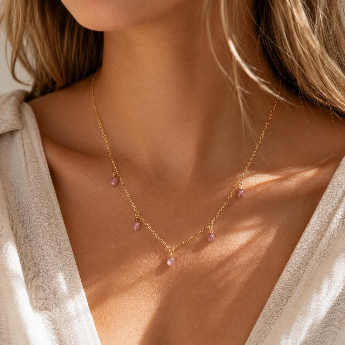 Raw Pink Tourmaline Necklace | Dainty Gold Gemstone Necklace | October Birthstone Jewelry | Pink Gemstone Necklace | Gift for Her