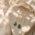 Raw Emerald Threader Earrings | Green Gemstone Drop Earrings | Gold Dangle Earrings | May Birthstone Jewelry | Minimalist Emerald Earrings