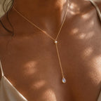 Moonstone Pearl Lariat Necklace | Handmade Bridal Y Necklace | Dainty Wedding Drop Necklace | Bridesmaid Jewelry | Something Blue Gift