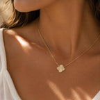 Clover Sunburst Pendant Necklace | Dainty Gold Quatrefoil Necklace | Minimalist Everyday Jewelry | Good Luck Gift for Her