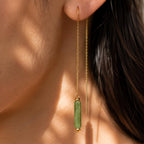 Natural Jade Threader Earrings | Green Gemstone Drop Earrings | Gold Dangle Earrings | May Birthstone Jewelry | Minimalist Jade Earrings