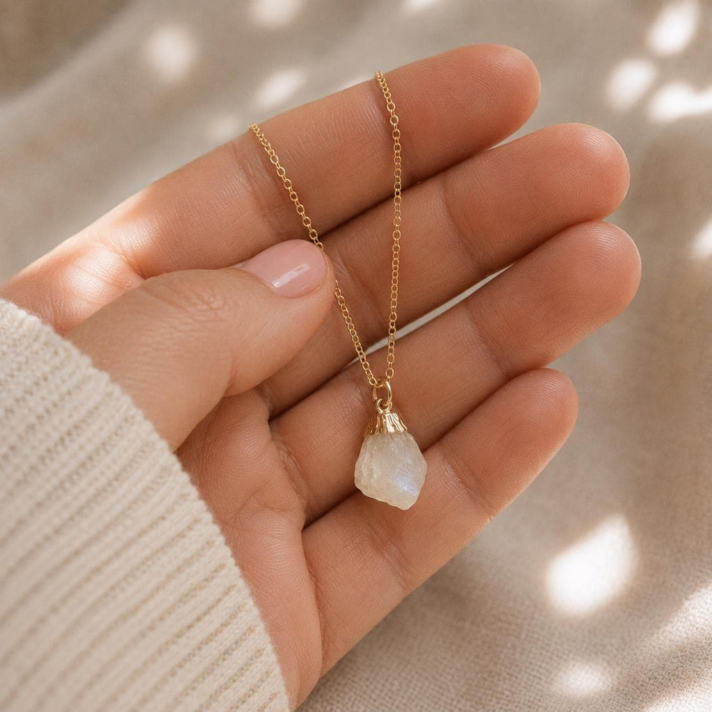 Raw Moonstone Necklace, Moonstone Pendant, Dainty Gemstone Necklace, New Beginnings Gift, Meaningful Gift for Her