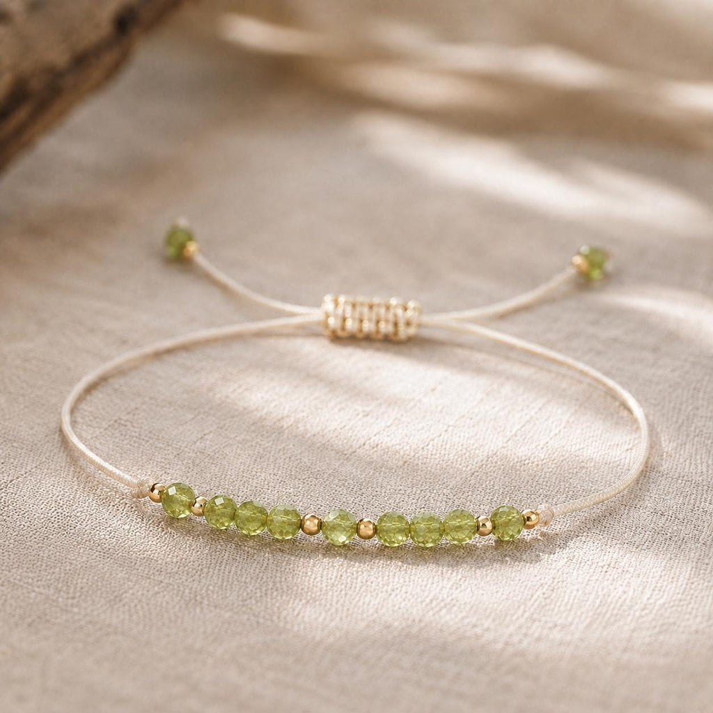 August Birthstone Wish Bracelet | Peridot Gemstone | Adjustable Cord Bracelet | August Birthday Gift for Her | Dainty Birthstone Jewelry