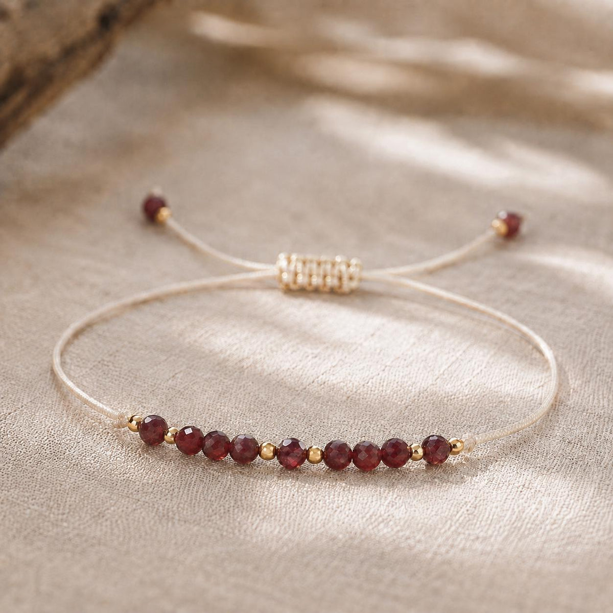 January Birthstone Wish Bracelet | Garnet Gemstone Bracelet | Adjustable Cord Bracelet | January Birthday Gift for Her | Dainty Jewelry