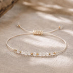 April Birthstone Wish Bracelet | Clear Quartz Gemstone, Gold Beads (Adjustable Cord)