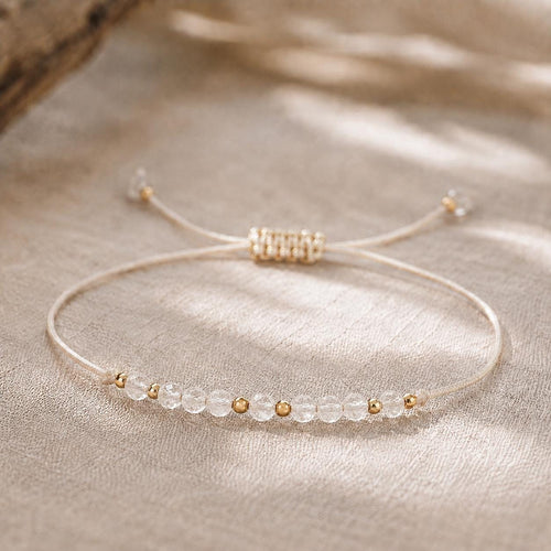 April Birthstone Wish Bracelet | Clear Quartz Gemstone, Gold Beads (Adjustable Cord)