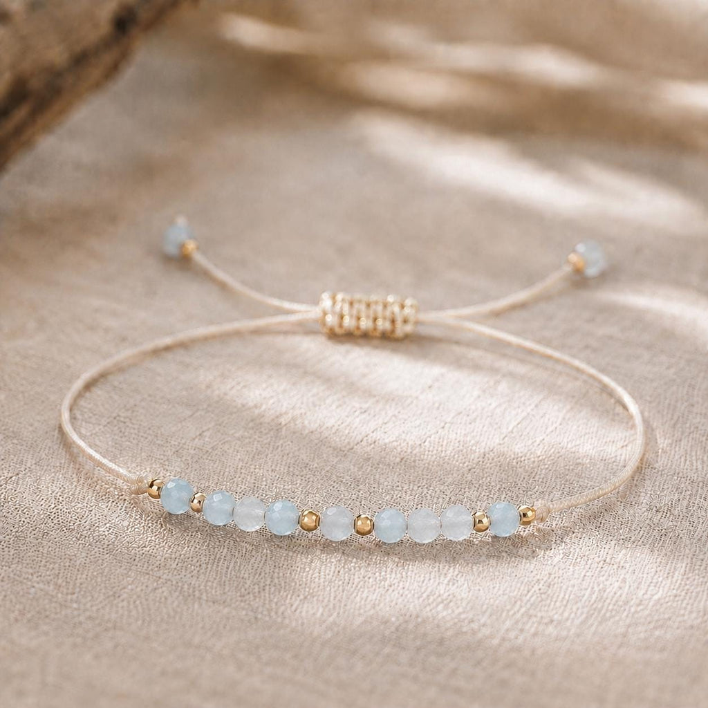 March Birthstone Wish Bracelet | Aquamarine Gemstone Bracelet | Adjustable Cord Bracelet | March Birthday Gift for Her | Dainty Jewelry