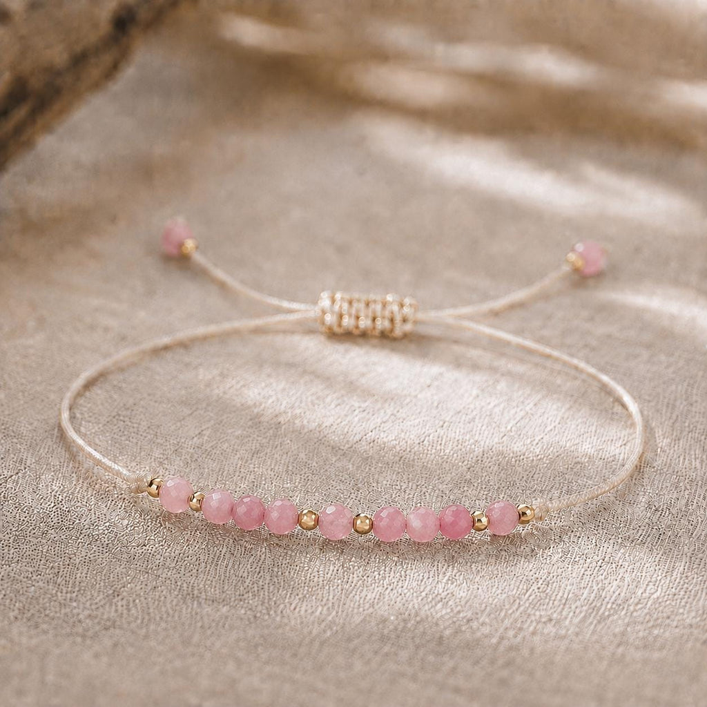 October Birthstone Wish Bracelet | Pink Tourmaline Bracelet | Adjustable Cord Bracelet | October Birthday Gift for Her | Dainty Jewelry