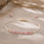 October Birthstone Wish Bracelet | Pink Tourmaline Bracelet | Adjustable Cord Bracelet | October Birthday Gift for Her | Dainty Jewelry