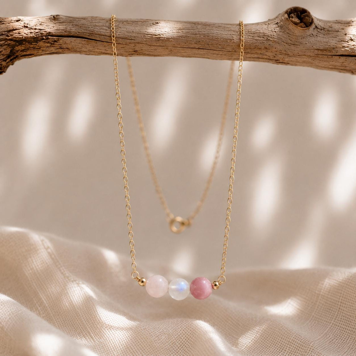 Fuck Cancer Necklace | Rose Quartz Moonstone Rhodonite | Cancer Support Gift for Her | Strength & Hope Jewelry