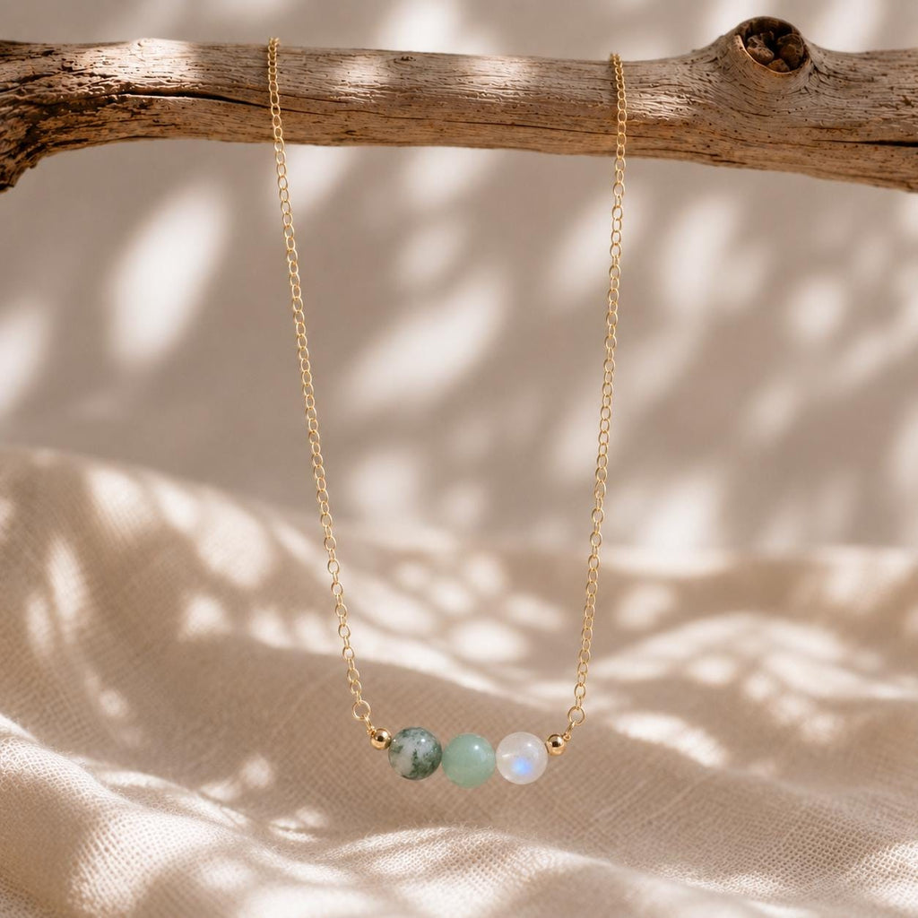 Good Things Are Coming Necklace | Moss Agate Jade Moonstone | New Beginnings Gift | Meaningful Gemstone Necklace for Her