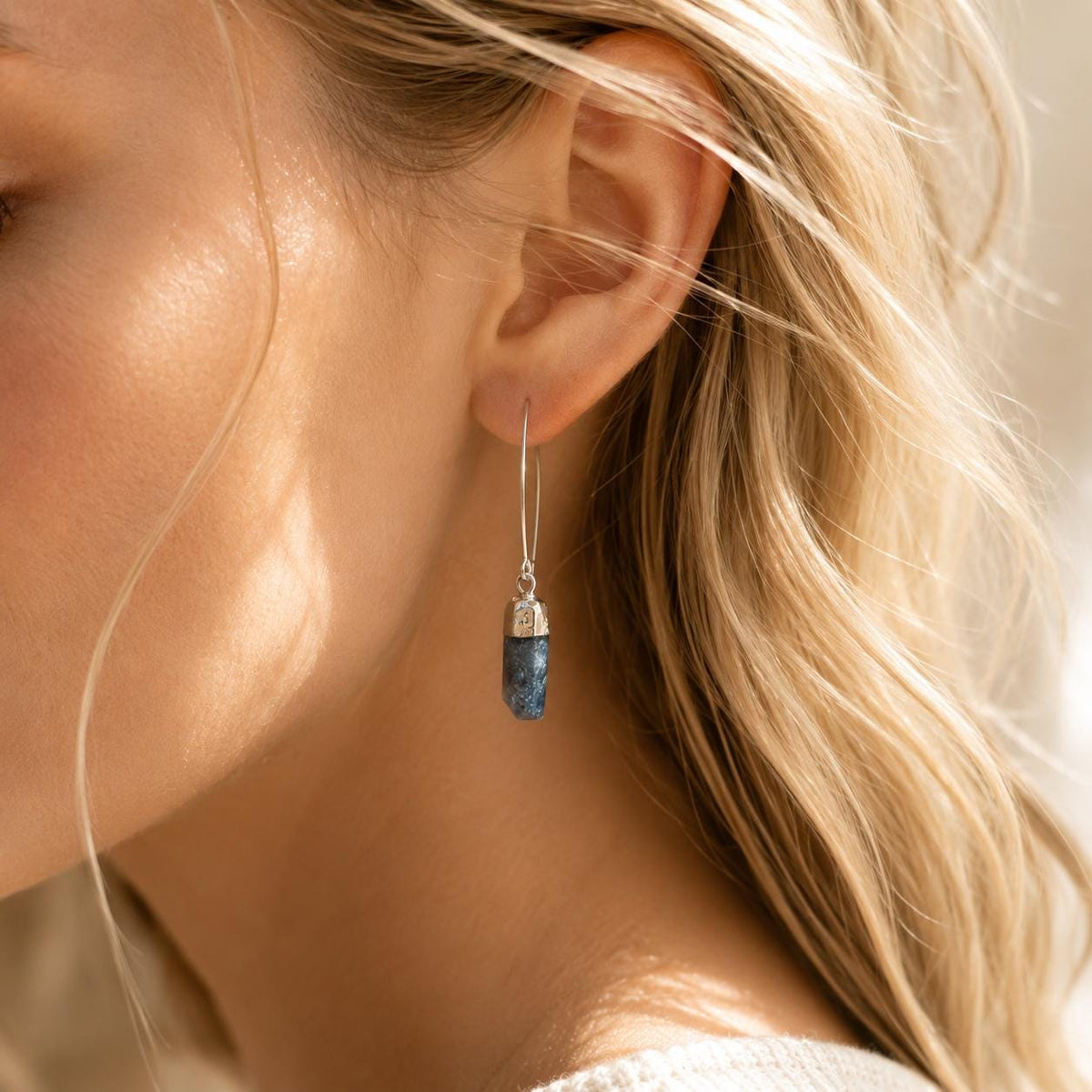 Raw Sapphire Earrings | September Birthstone Jewelry | Natural Sapphire Drop Earrings | Blue Gemstone Earrings