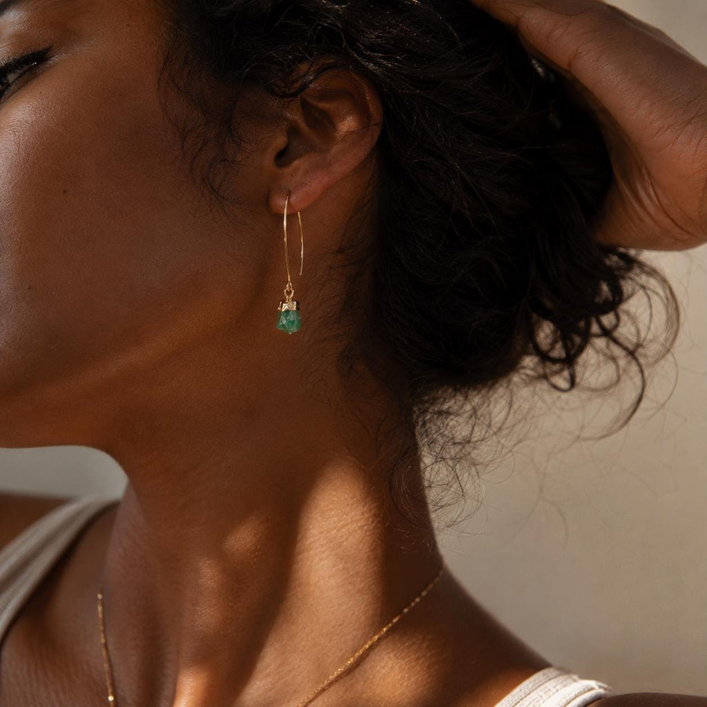 Raw Emerald Earrings | May Birthstone Jewelry | Natural Green Gemstone Drop Earrings