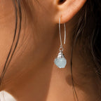 Raw Aquamarine Earrings | March Birthstone Jewelry | Natural Blue Gemstone Drop Earrings