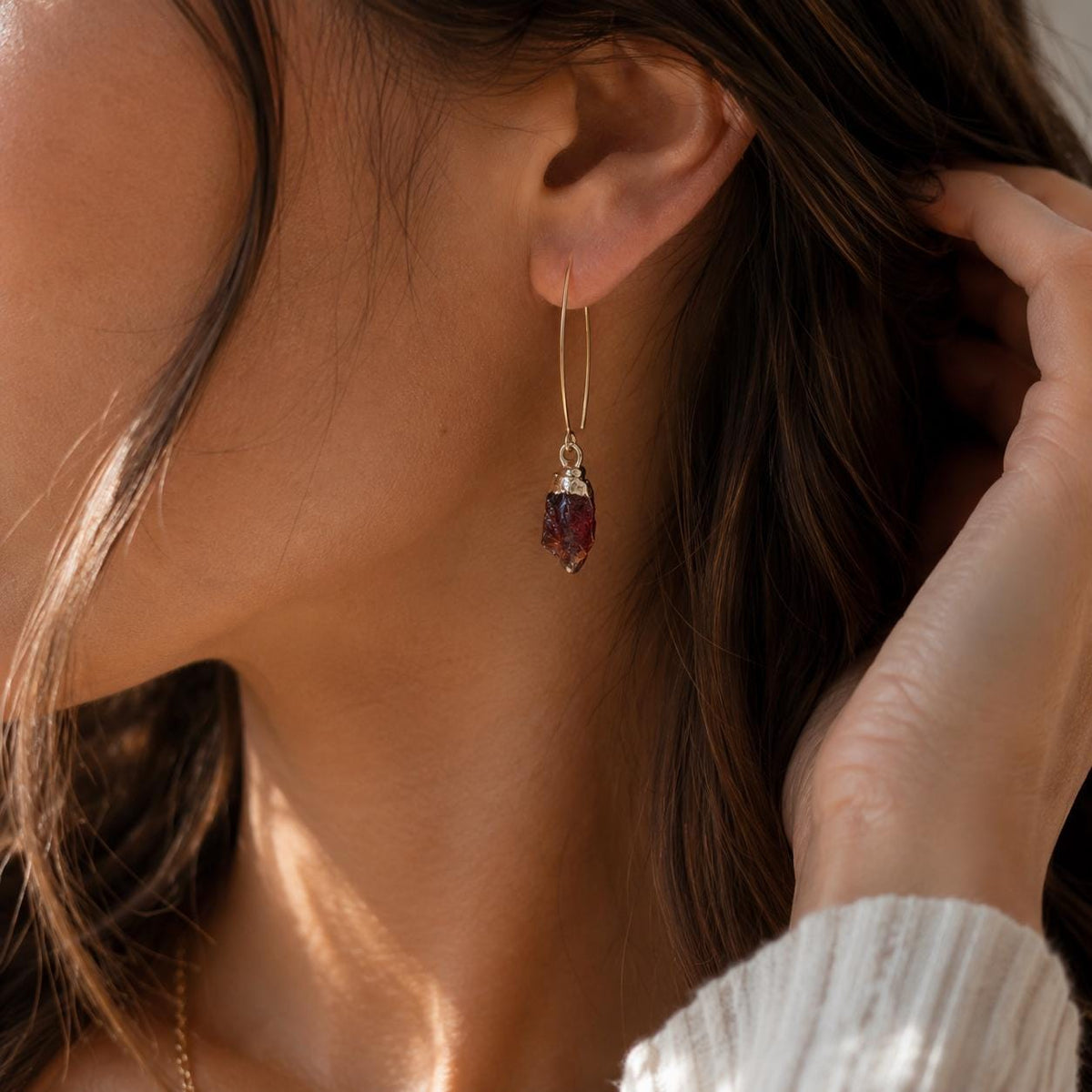 Raw Garnet Earrings | January Birthstone Jewelry | Natural Red Gemstone Drop Earrings