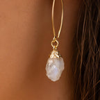 Raw Moonstone Earrings | June Birthstone Jewelry | Natural White Gemstone Drop Earrings