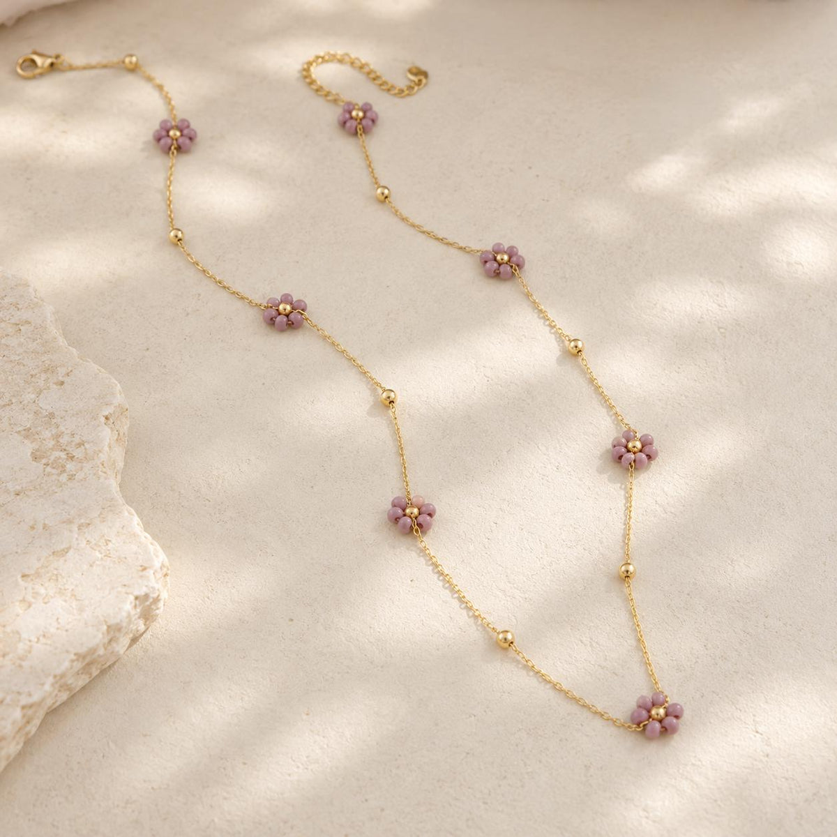 Dainty Flower Necklace | Gold Floral Beaded Necklace | Colorful Flower Jewelry | Delicate Layering Necklace | Flower Girl Necklace