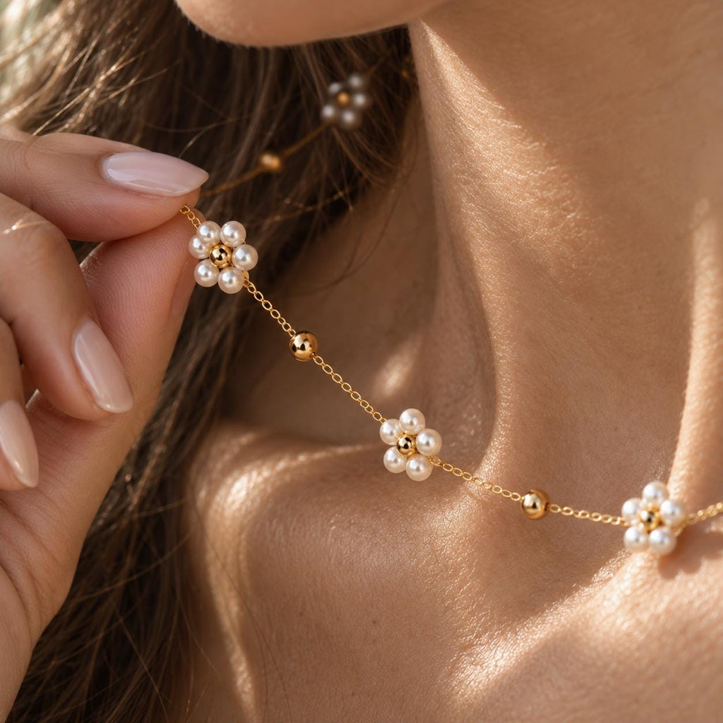 Dainty Flower Necklace | Gold Floral Beaded Necklace | Colorful Flower Jewelry | Delicate Layering Necklace | Flower Girl Necklace