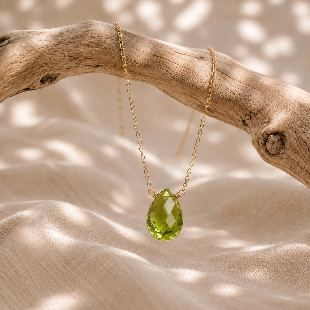 Genuine Peridot Teardrop Necklace, August Birthstone Jewelry, Minimalist Green Gemstone Necklace, Gift for Her