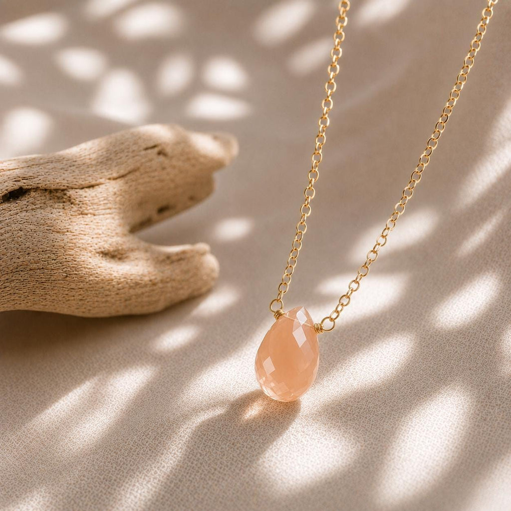 Peach Moonstone Necklace, Gold Filled Moonstone Necklace, New Beginnings Gift, Dainty Gemstone Necklace, Meaningful Jewelry Gift for Her