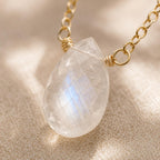 Moonstone Teardrop Necklace, June Birthstone Jewelry, Minimalist Necklace, Gift for Her