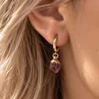 Raw Garnet Huggie Hoop Earrings | January Birthstone Jewelry | Dainty Red Gemstone Hoops