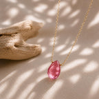 Tourmaline Teardrop Necklace, October Birthstone Jewelry, Minimalist Pink Gemstone Necklace, Gift for Her